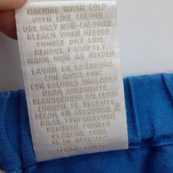 Vintage 100% Linen Wide Leg Trousers Crop Blue Elastic Waist Pedal Pushers 18W - Picture 7 of 13